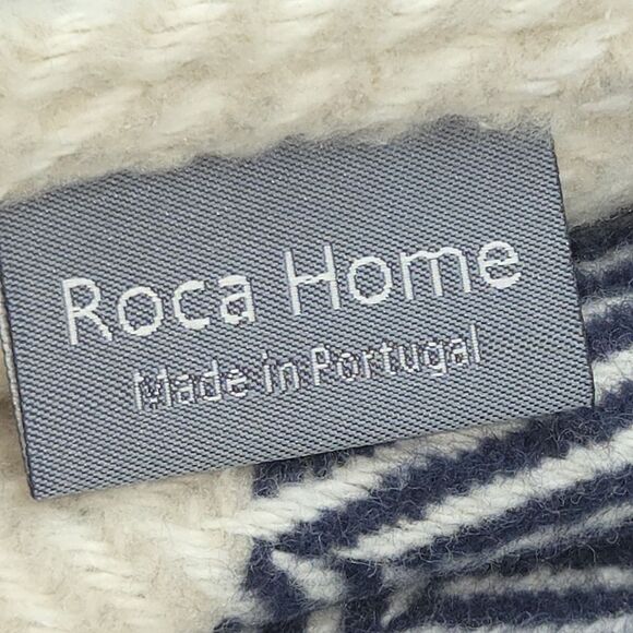 Roca Home Oversized Throw Blanket Ivory Blue Cotton Blend 50x67 Made In Portugal - Picture 4 of 9